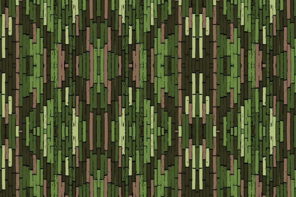 The same green and brown strip pattern tiled seamlessly across a wide frame, mirrored at the repeats.